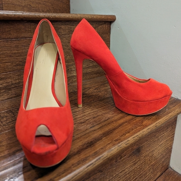 Zara Women Red Platform Heels Size 7 - Picture 9 of 12